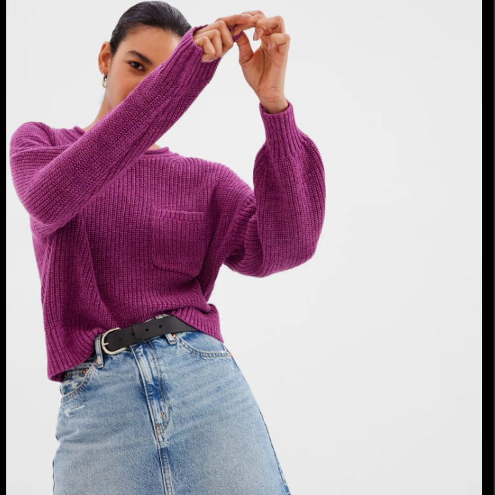 Gap Shaker-Stitch Pocket Sweater Purple